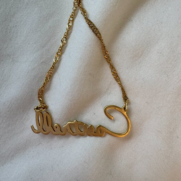 NWOT MonogramHub Script Name Necklace "Cantrell" 14k Gold Plated, 18" Link Chain - Picture 11 of 15